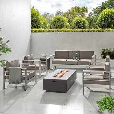 Cape Coral Outdoor 7-piece Chat Set with Fire Table by Christopher Knight Home