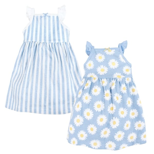slide 1 of 1, Hudson Baby Baby Girl Cotton Dresses, Blue Daisy 0-3 Months - Blue Daisy