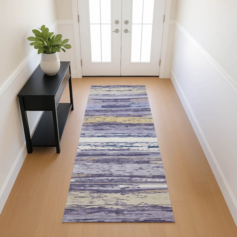 Machine Washable Indoor/ Outdoor Abstract Stripes Chantille Rug