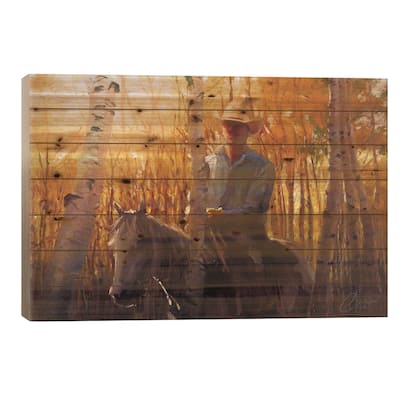 Aspen Cowboy Print On Wood by Christopher Clark - Multi-Color