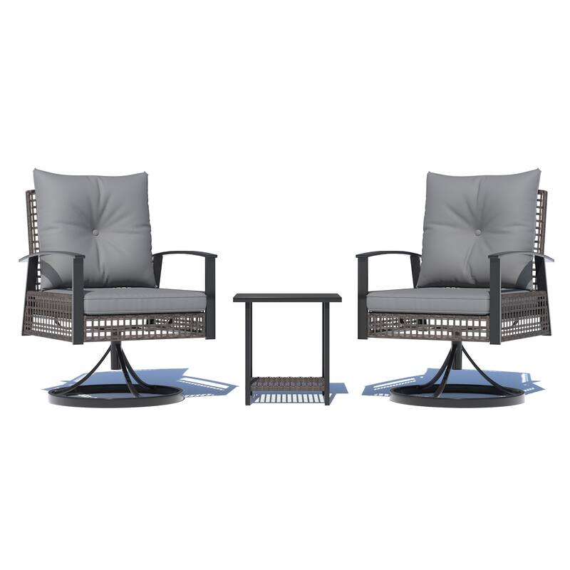 Outdoor Swivel Rocker Patio Chairs Set of 2 with Coffee Table &Cushions, Rattan Bistro Set for Porch, Backyard, Balcony