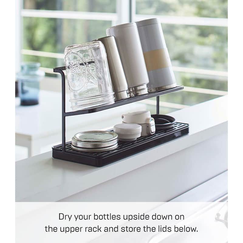 Yamazaki Home Countertop Bottle Drying Rack, Steel, Holds 4.4 lbs - L 4.72 x W 12.6 x H 6.69 inches