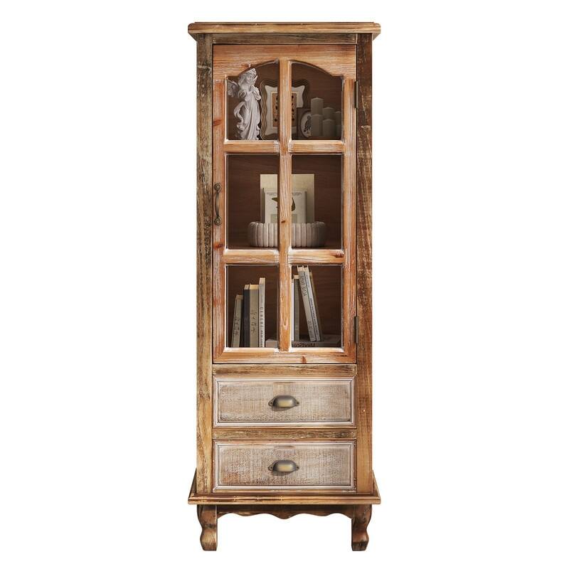 Rustic 54.53"Tall Wooden Accent Cabinet with Decorative Doors and 2 Drawers - Antique White