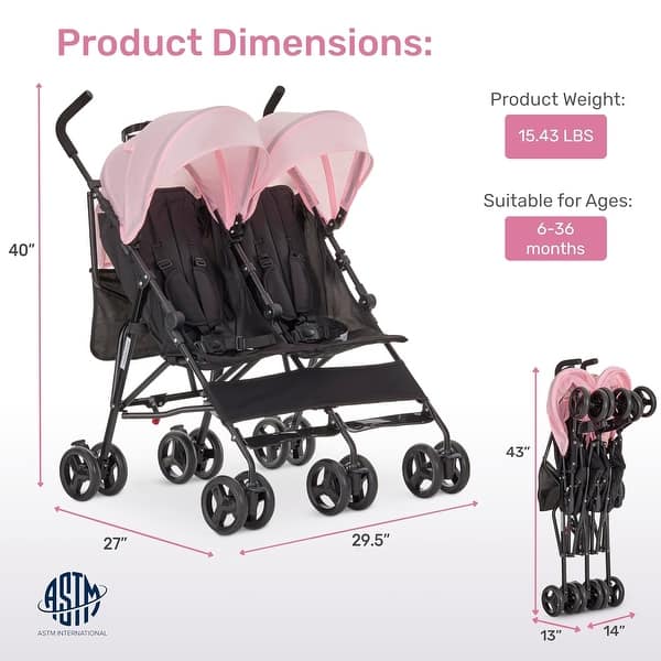 dimension image slide 0 of 4, Dream On Me Twin Venture Umbrella Stroller