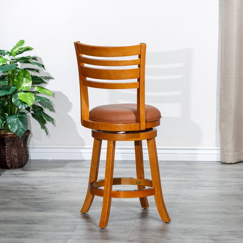 24" Counter Height Slat Back Swivel Stool, Espresso Finish, Charcoal Fabric Seat