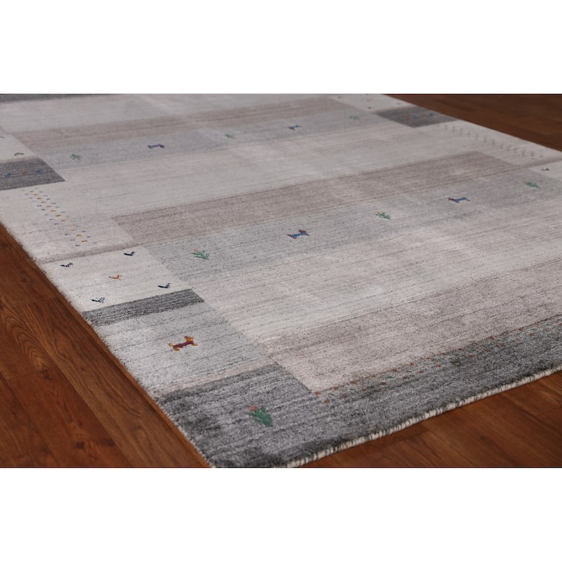 Bege Tribal Gabbeh Indian Area Rug Handmade Wool Carpet - 5'3" x 7'7" - 5'3" x 7'7" - Ivory/Beige