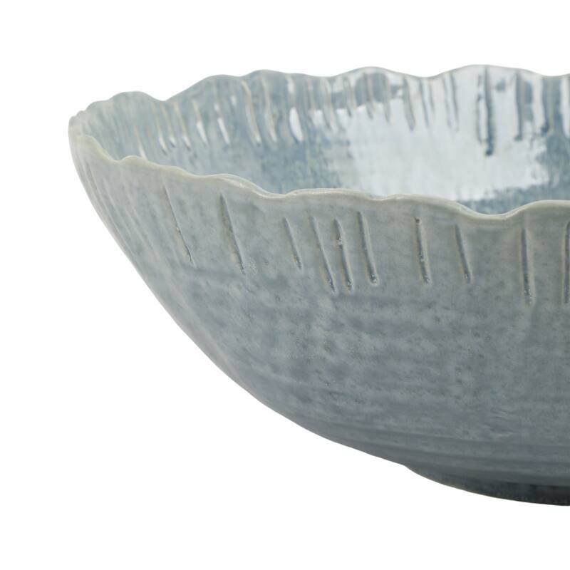 Decorative Round Glazed Wavy Edge Bowl - 15.25", Teal Blue - 15.25"