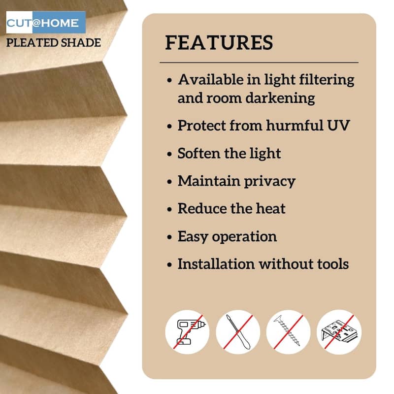 BlindsAvenue Cut@Home Pleated Shades, Room Darkening Fabric