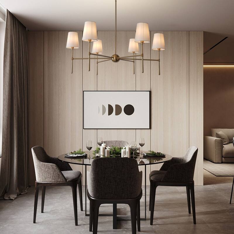 KAYLA 6-Light Chandelier, 42" Wide Modern Dining Room Light Fixture - Gold