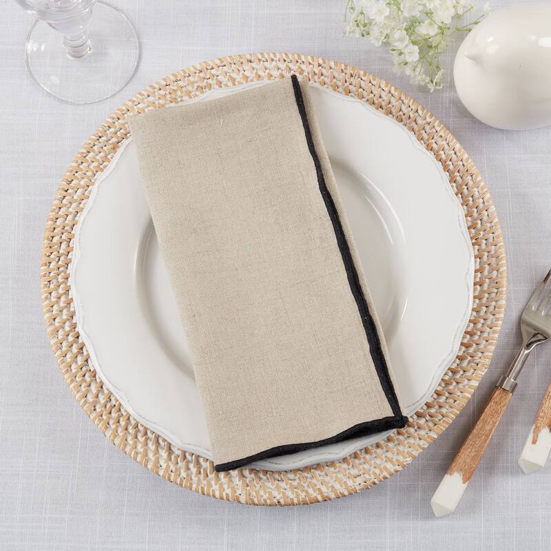 Stonewashed Linen Napkins With Stitched Border Design (Set of 4)