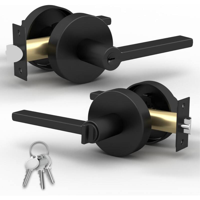 Mega Handles RALPH Entry Lever & Deadbolt Combo – Modern Stainless Steel Lock Set for Left/Right Doors, Square Rosette -  I Lever Door Lock Handle I Fits All Standard Door Sizes I Reversible Handing|Matte Black