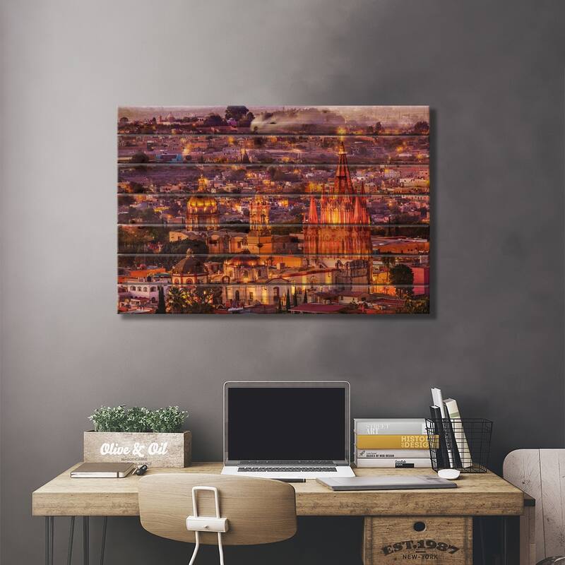 San Miguel de Allende, Mexico, Miramar, Overlook, Parroquia Archangel Church Print On Wood by William Perry - Multi-Color