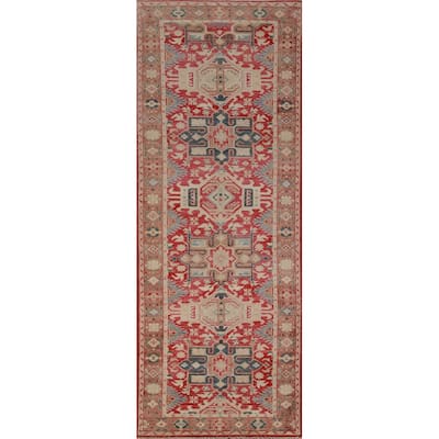 Vegetable Dye Red Heriz Serapi Runner Rug Hand-Knotted Wool Carpet - 2'11"x 9'10"