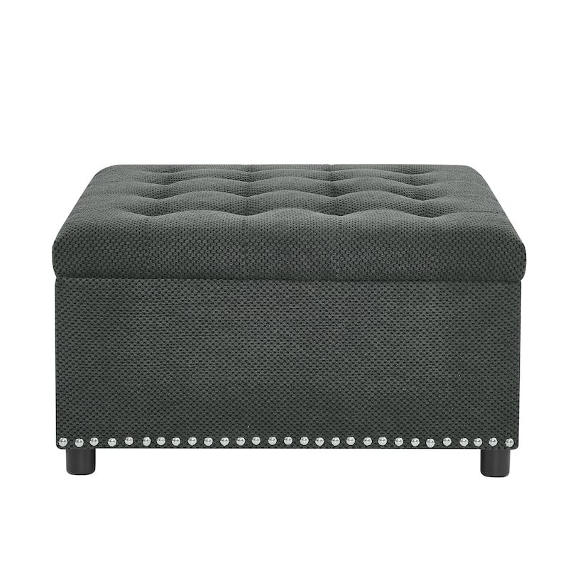 Square Tufted Upholstered Storage Ottoman with Nailhead Trim