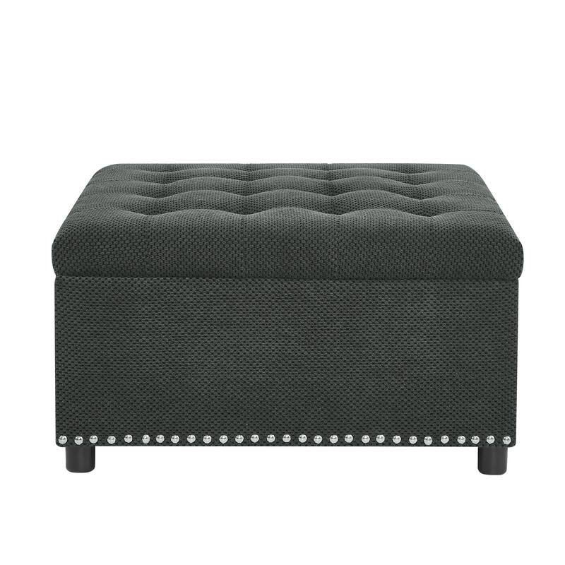 Storage Ottoman,Tufted Footstool, Nailhead Trim Ottoman, Square Storage Ottoman, Upholstered Coffee Table, Bedroom Storage