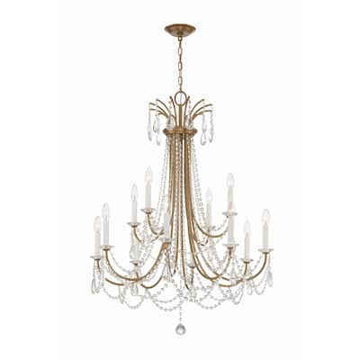 Karrington 12 Light Aged Brass Chandelier - 30"W x 40"H