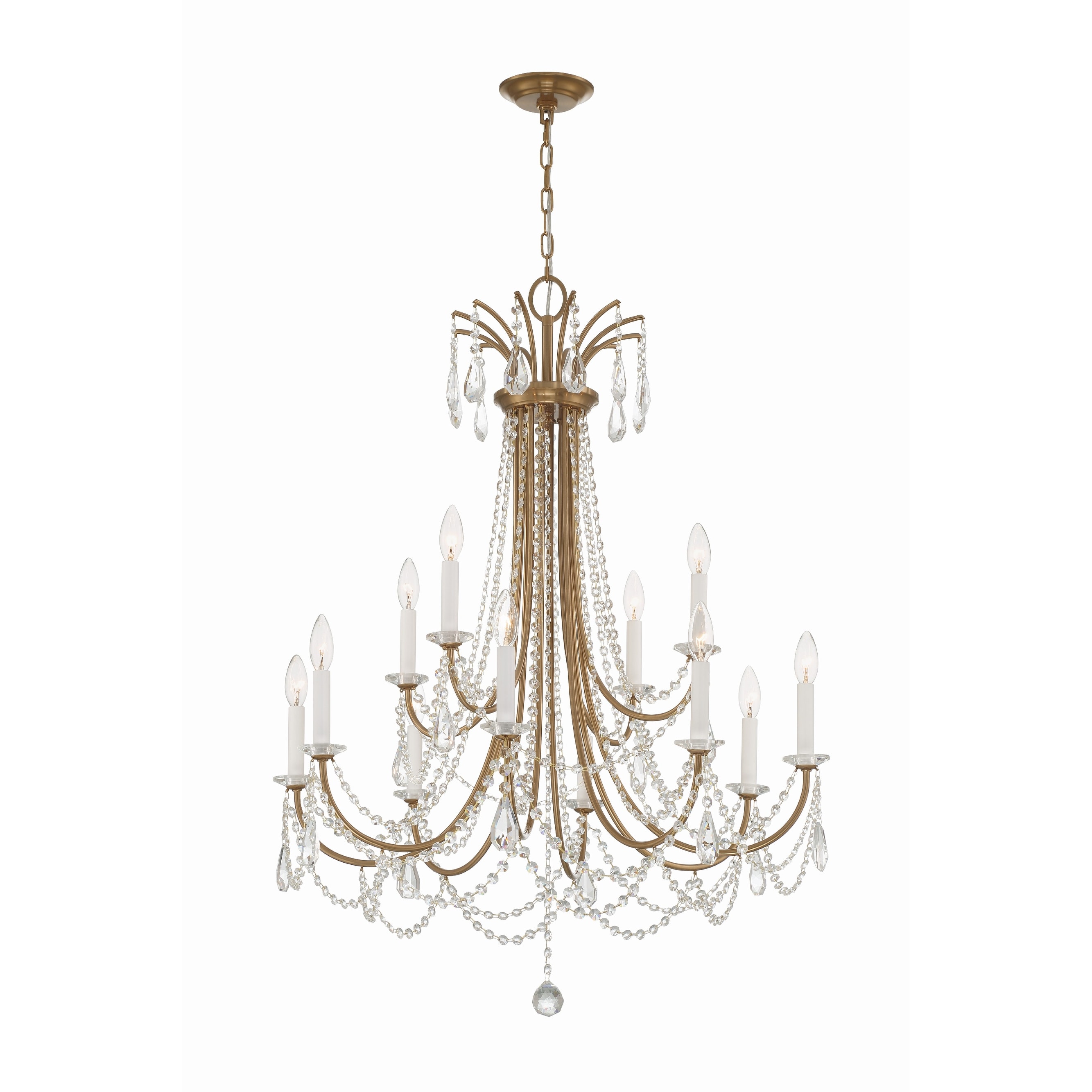 Karrington 12 Light Aged Brass Chandelier - 30"W x 40"H