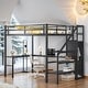 preview thumbnail 1 of 15, Full Size Metal Loft Bed with L-shaped Desk, USB and Wardrobe, Black Black