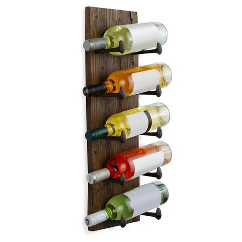 Rustic State 5 Bottle Wood Wall Mounted Wine Bottle Rack in Walnut