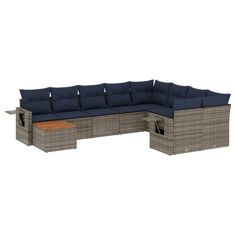 vidaXL 10 Piece Patio Sofa Set with Cushions Black Poly Rattan - 24.4" x 24.4" x 27.2"