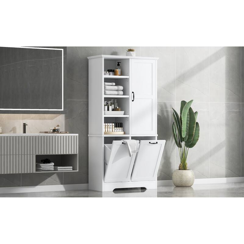 Roomfitters 68" Tall Bathroom Storage Cabinet with Dual Tilt-Out Laundry Hampers