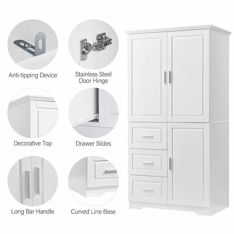 Tall and Wide Storage Cabinet with Doors and Three Drawers