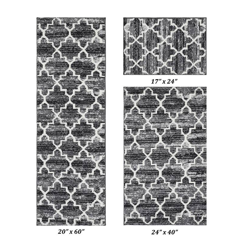 Better Trends Savio Collection 3 Pc Set Bathroom Rug - 100% Micro Polyester with Gel Foam Backing, Machine Washable Bath Mat