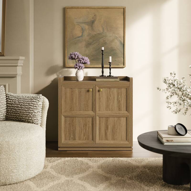 Multifunctional Minimalist Side Cabinet with 3D Design - 33.7x32.9x15.4 - Brown