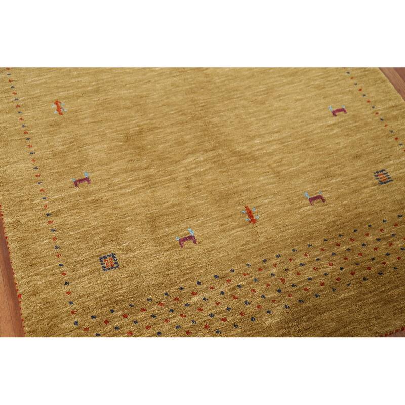 Tribal Gold Gabbeh Oriental Accent Rug Hand-Knotted Wool Carpet - 3'10"x 5'10"
