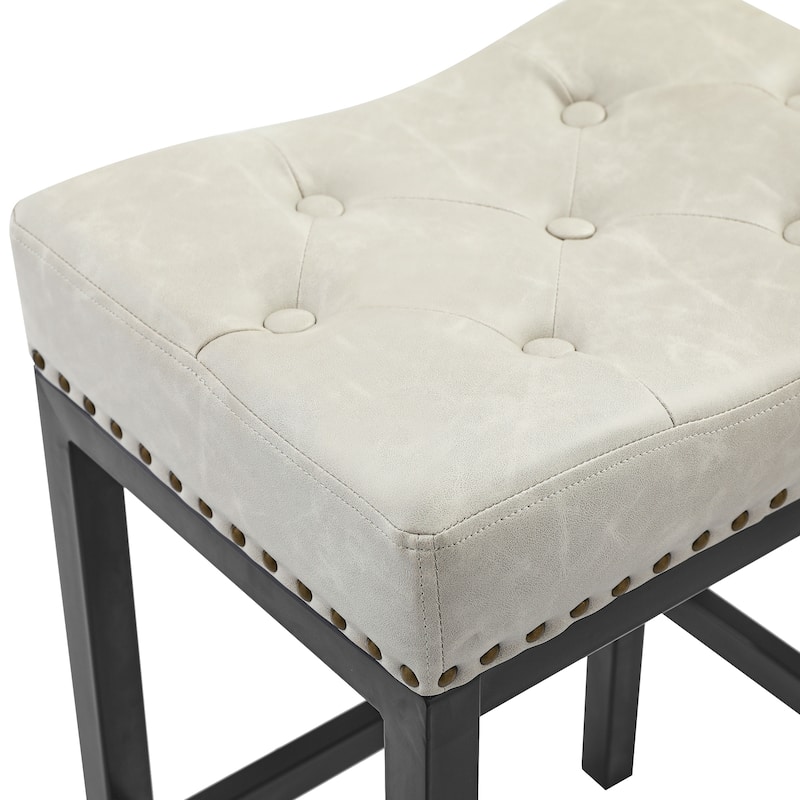 Backless Cushioned Faux Leather Bar Stools Counter Height Stools with Metal Frame - 24" H