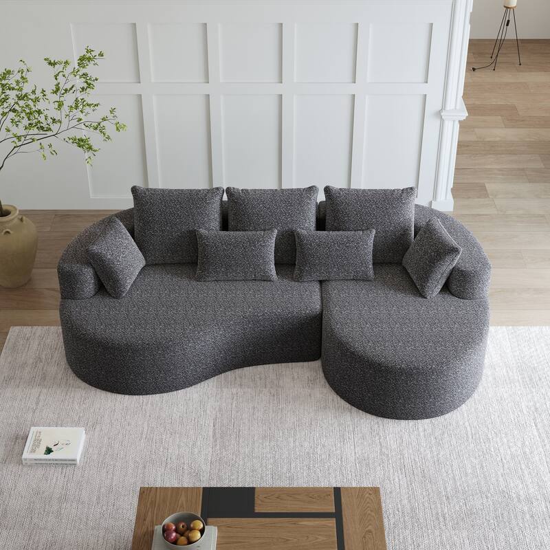 Oversized Chenille Upholstered Boneless Sofa, L-Shaped Curved Sectional Sofa, Deep Seat Cloud Couch with 7 Pillows