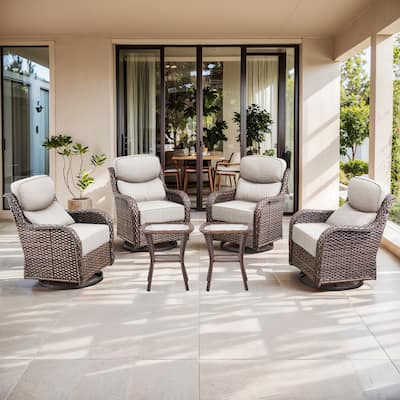 Gymojoy 6-Piece Patio Furniture Set with Swivel Glider Chairs, 6-Inch Ultra-Plush Cushions & Water-Resistant Olefin Fabric