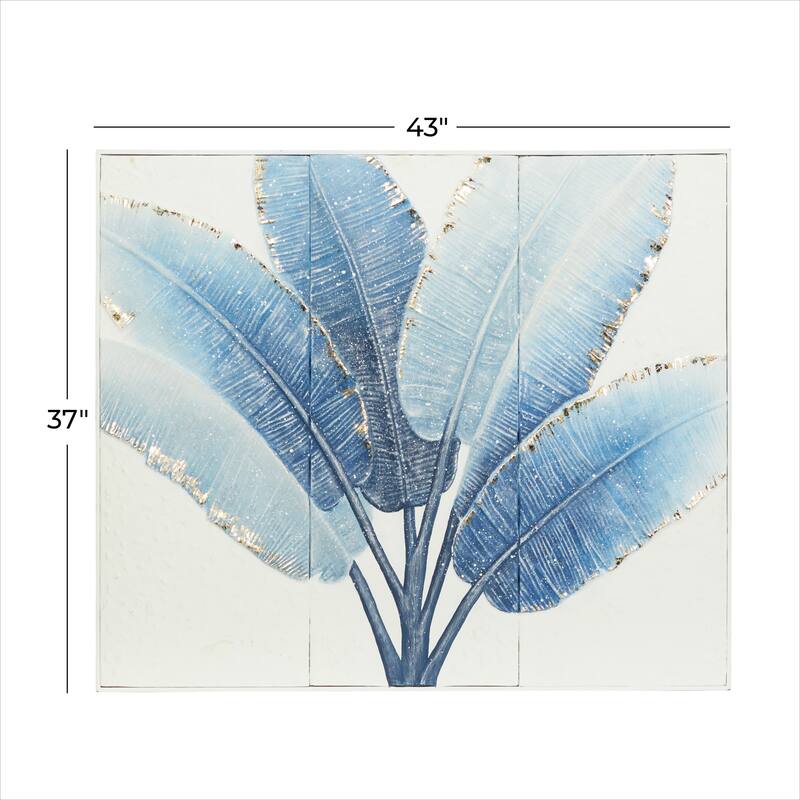 Metal Leaf Handmade Palm Wall Decor with White Backing - Blue - Roche River Decor
