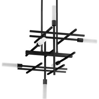 Quadrant LED Collection 6-Light Matte Black Frosted Glass LED Modern Chandelier Light - 26.125 in x 26.125 in x 26.125 in