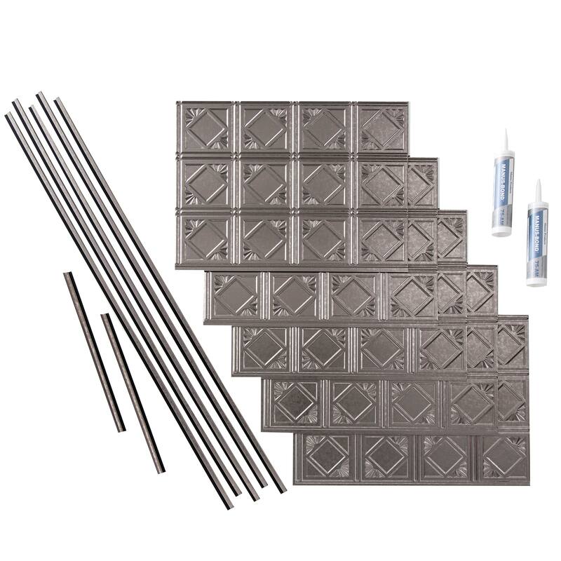 FASÄDE Traditional Style 4 Decorative Vinyl Backsplash Panel - 15 Sq Ft Kit - Galvanized Steel