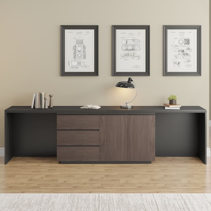 Super Large Modern Home Office Expandable Desk with Drawer Dresser for Storage