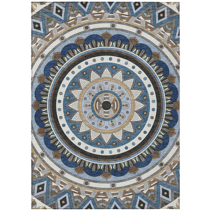 Machine Washable Indoor/ Outdoor Boho Mosaic Chantille Rug