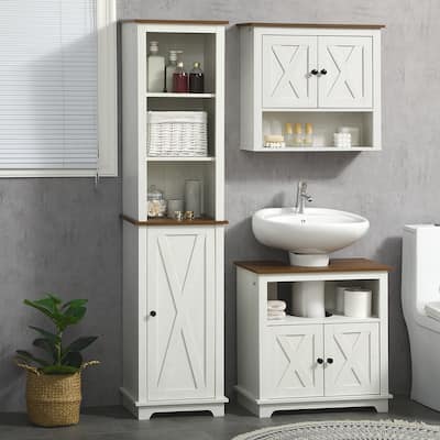 63" Tall Freestanding Bathroom Cabinet with Adjustable Shelves and Hidden Door Storage - 15.5" W x 11.75" D x 63" H