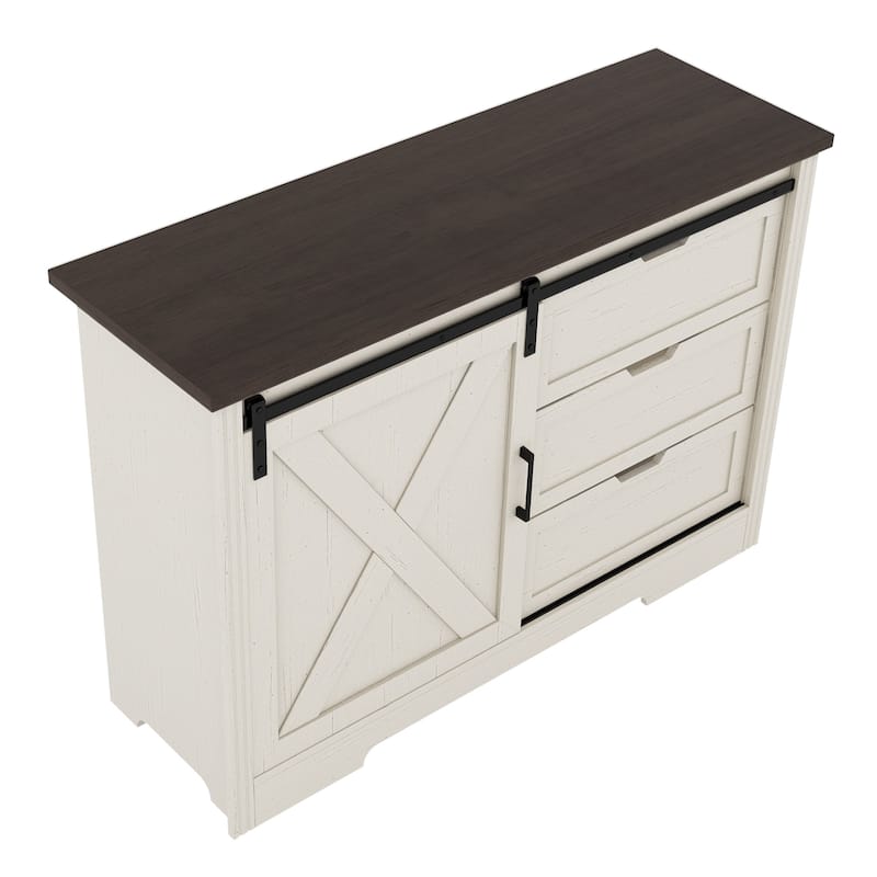 Farmhouse Sliding Barn Doors Sideboard Storage Cabinet with 3 Drawers, Dining Room Buffet Cabinet Dresser Bar Chest