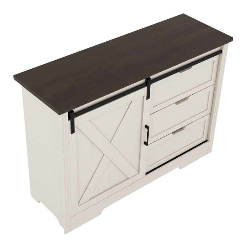 Storage Cabinet with Silent Sliding Doors and Three Drawers