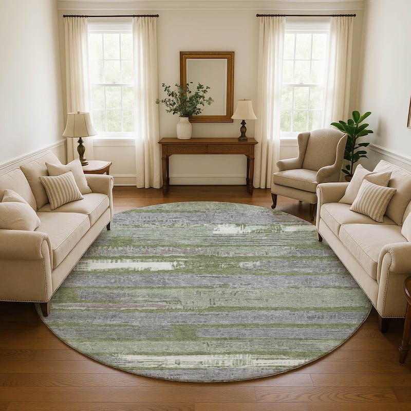 Premium Washable Super Soft Abstract Stripes Mayfield Rug - Olive - 8' x 8'
