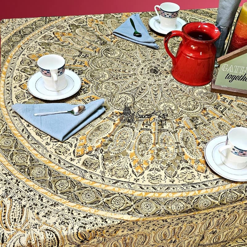 Lush Floral Block Print Vegetable Dye Cotton Table Linen Collection