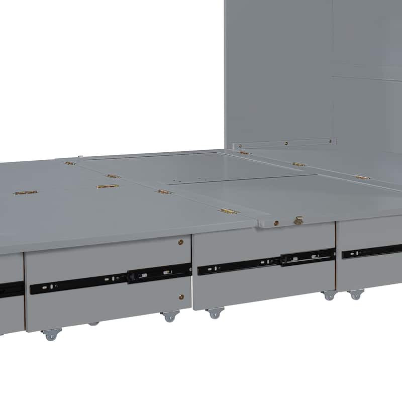 Queen Size Murphy Bed with Pulley System, Storage Drawer, USB Ports, and Sockets, Space-Saving