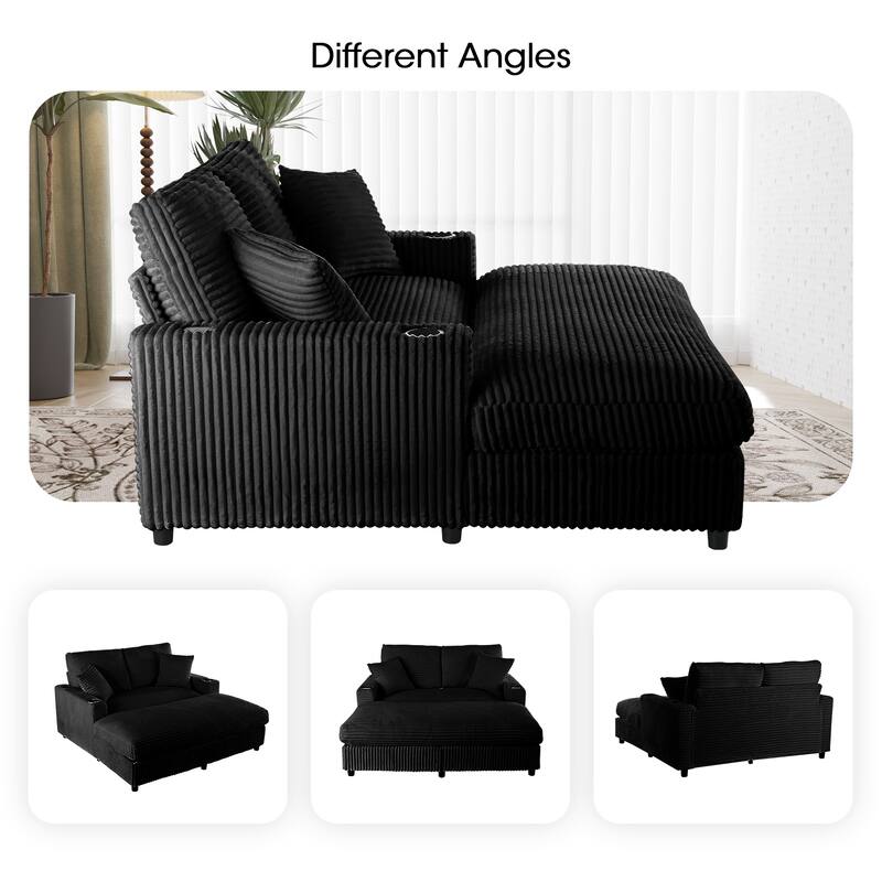 GDFStudio - Polyester 50.9" Loveseat Chaise with Cup Holders