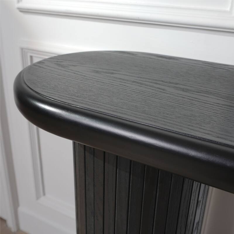 Entryway Accent Table Black Wooden Console Table, Distinct Column Pedestal Base Design with Vertical Ribbed Textured