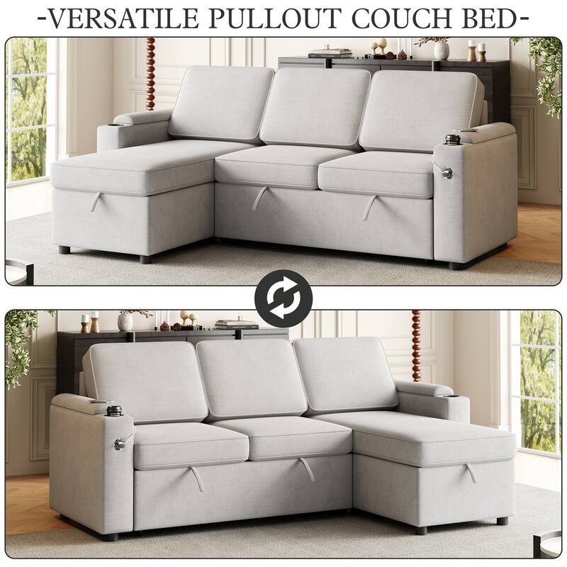 85.8" 2 in 1 Pull Out Sleeper Sofa with Pull Out Bed and Charging Port