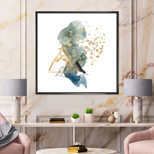 Designart 'Landscape of Dark Blue Mountains & Gold Strokes I' Modern Framed Canvas Wall Art Print. Opens flyout.