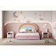 preview thumbnail 11 of 15, Twin/Full Size Upholstered Kids Platform Bed Frame with Rainbow Design Headboard, Velvet Princess Bed with Storage Drawer