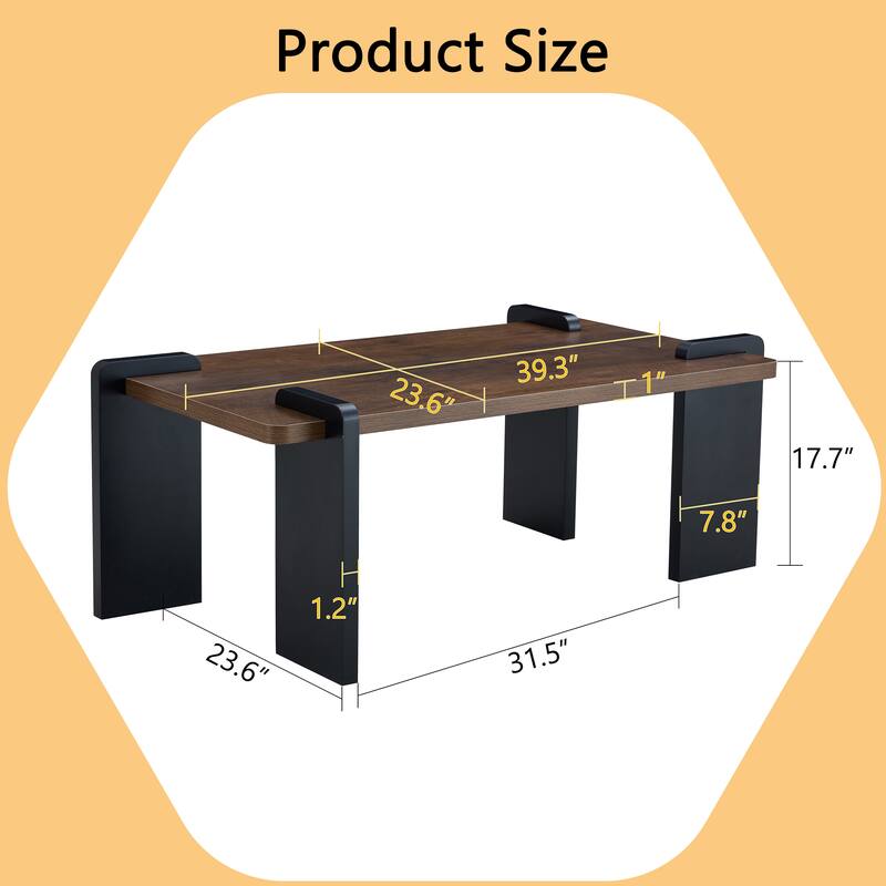39.3" MDF Modern Coffee Table with Dark Wood Grain and Minimalist Design