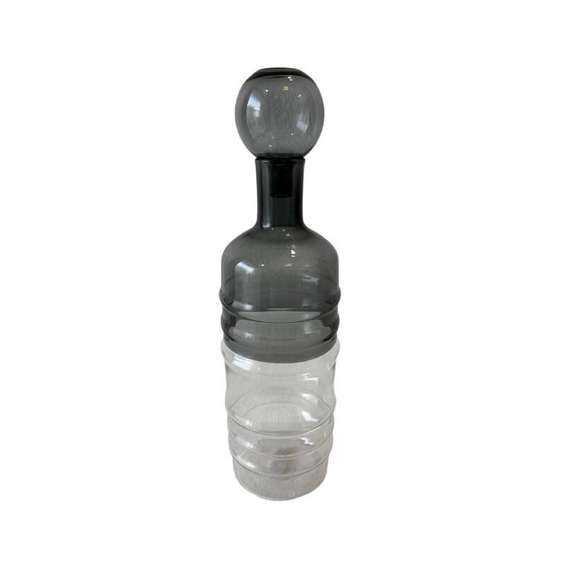 Ribbed Base Glass Bottle Vase - 15" - Clear and Gray